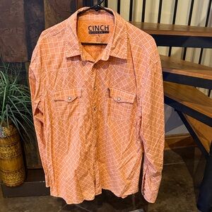 Cinch Men's Orange Plaid Shirt Size Large